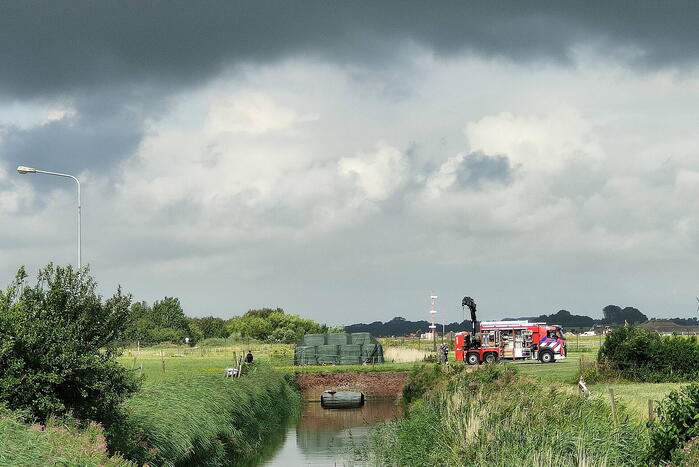 Brandweer takelt paard uit water