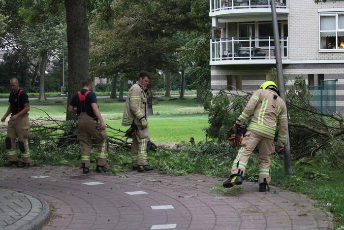 Brandweer zaagt boom met hoogwerker in stukken