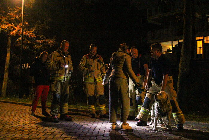Hond door brandweer uit sloot gered