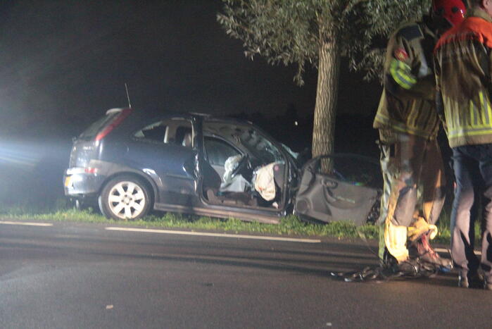 Bestuurder ernstig gewond bij frontale aanrijding met boom