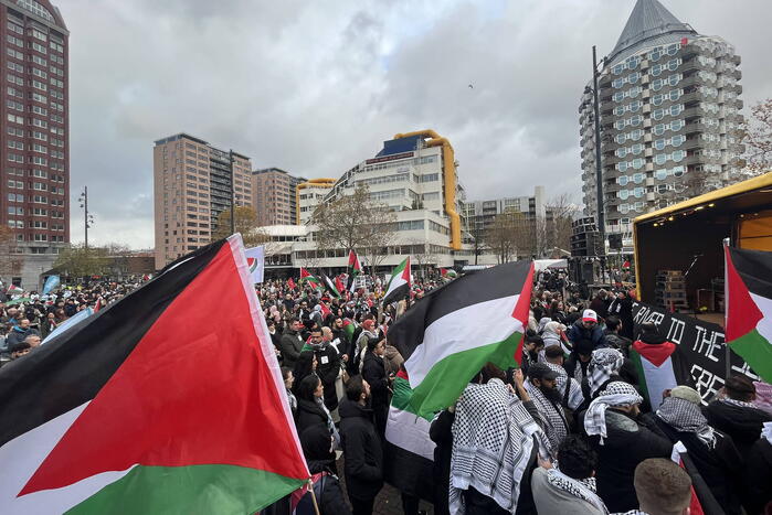 Grote opkomst pro Palestina demonstratie