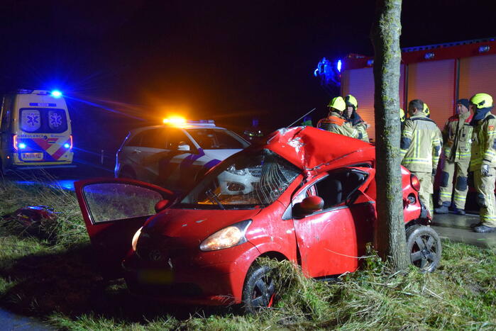 Persoon zwaargewond bij botsing tegen boom