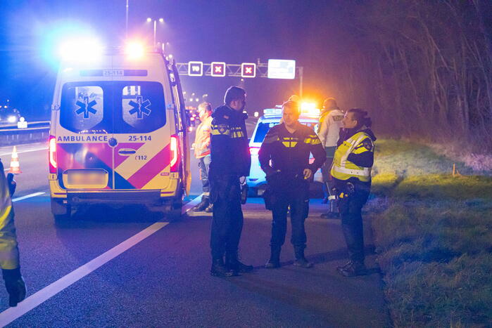 Bestelbus botst frontaal op boom naast snelweg