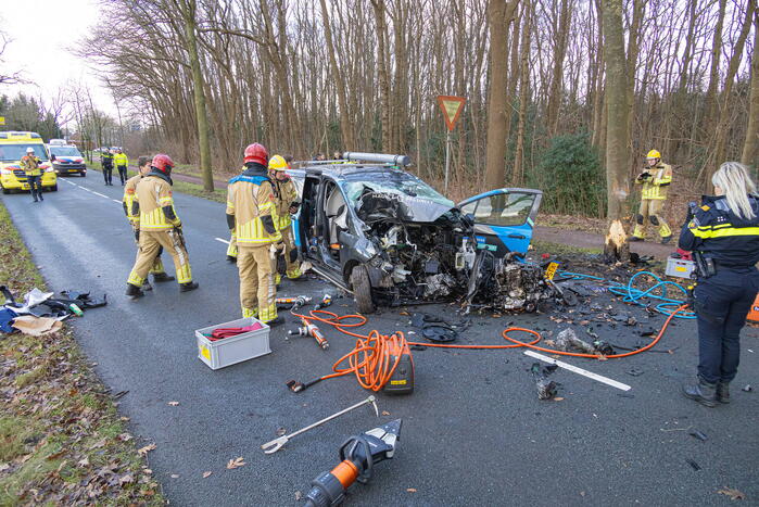 Bestuurder van bestelbus botst op boom
