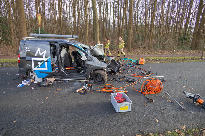 Bestuurder van bestelbus botst op boom