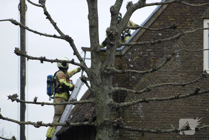 Schoorsteenbrand slaat over naar rietenkap