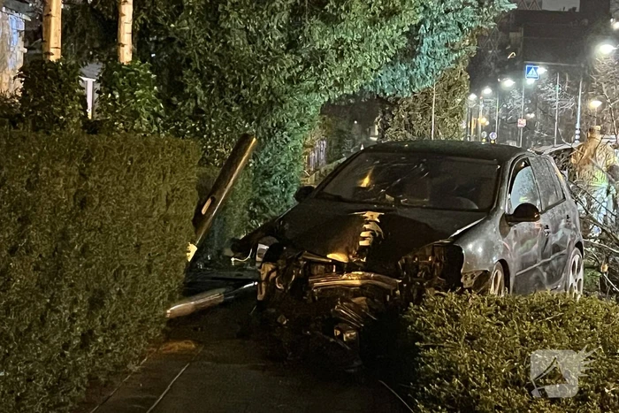 Automobilist rijdt boom en lantaarnpaal uit de grond