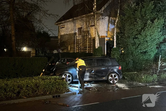 Automobilist rijdt boom en lantaarnpaal uit de grond