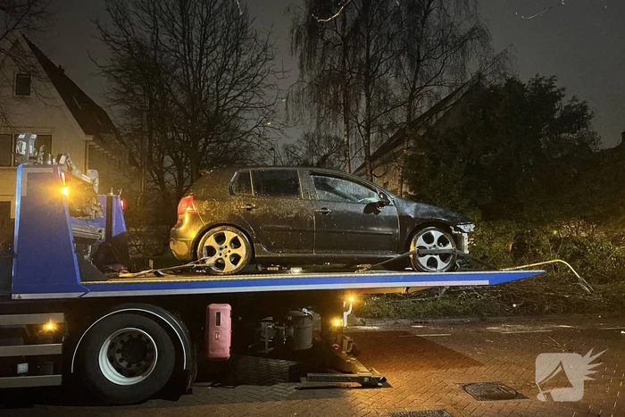 Automobilist rijdt boom en lantaarnpaal uit de grond