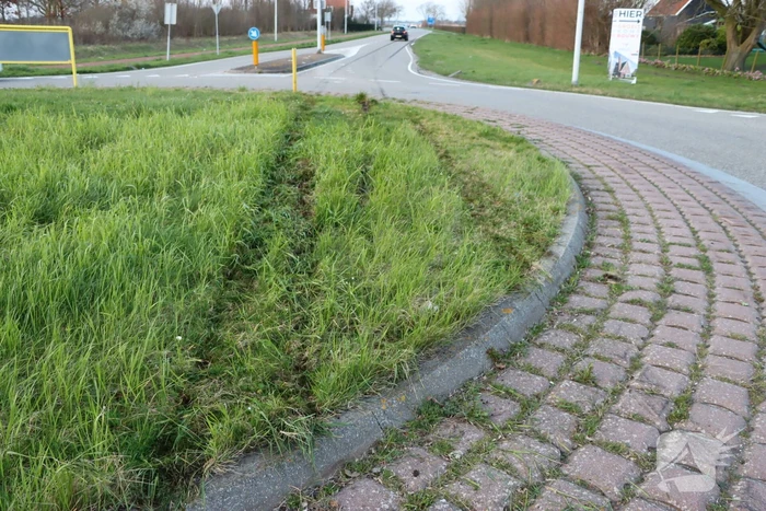 Automobilist schiet over rotonde en richt ravage aan