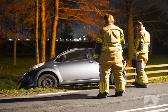 Auto belandt naast weg door kat