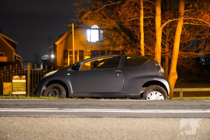 Auto belandt naast weg door kat