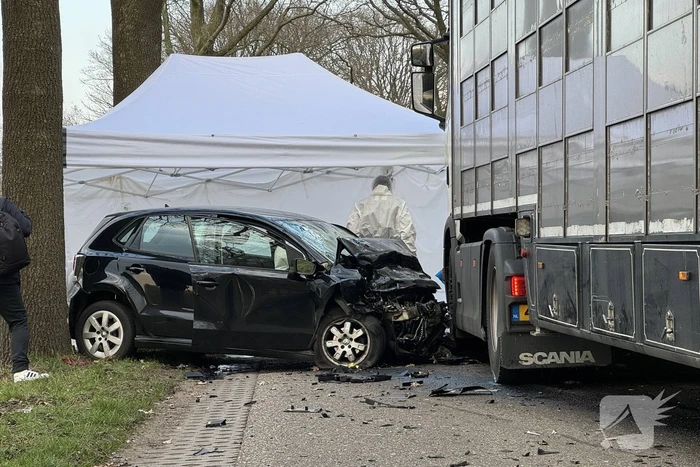 Persoon overleden bij aanrijding tussen personenauto en vrachtwagen