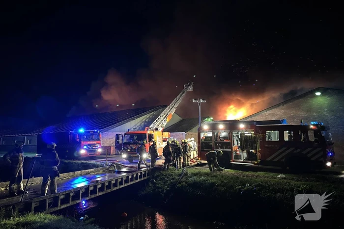 Uitslaande brand in stal, brandweer probeert dieren te redden