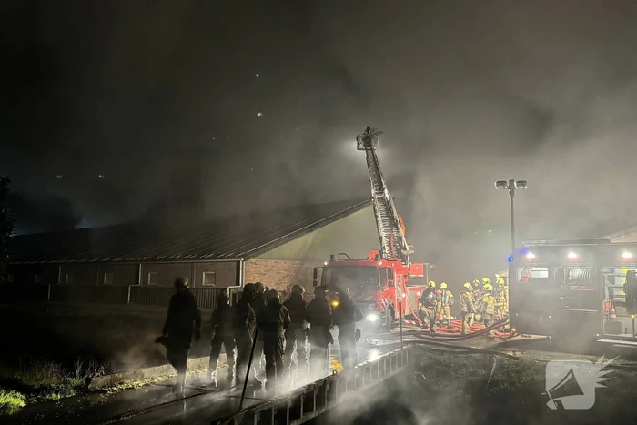 Uitslaande brand in stal, brandweer probeert dieren te redden