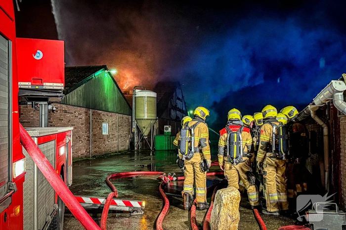 Uitslaande brand in stal, brandweer probeert dieren te redden