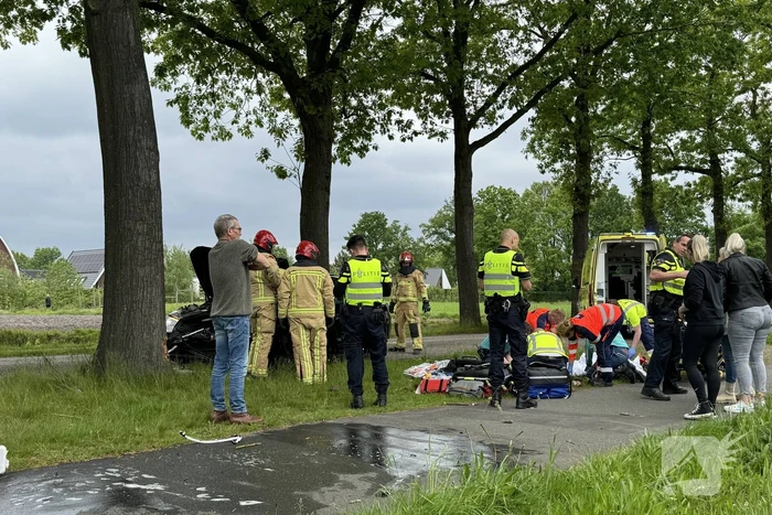 Automobilist raakt van de weg, knalt tegen boom