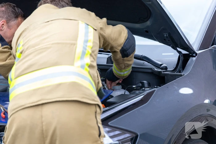 Kat opgesloten onder motorkap auto
