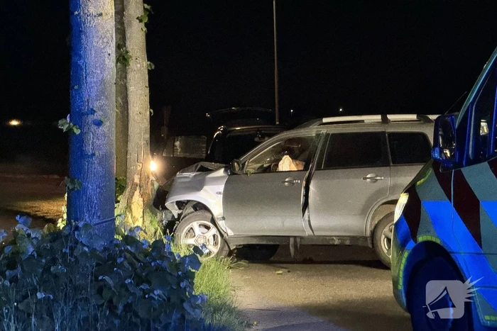 Automobilist raakt van de weg en klapt op boom