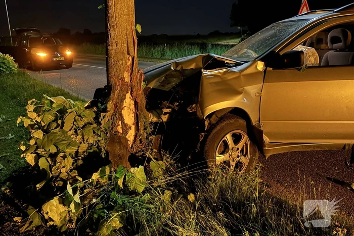 Automobilist raakt van de weg en klapt op boom