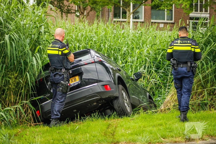 Auto eindigt in het riet