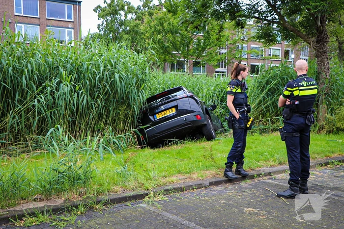 Auto eindigt in het riet