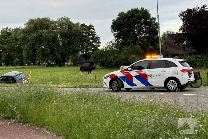 Automobilist mist bocht en raakt van de weg