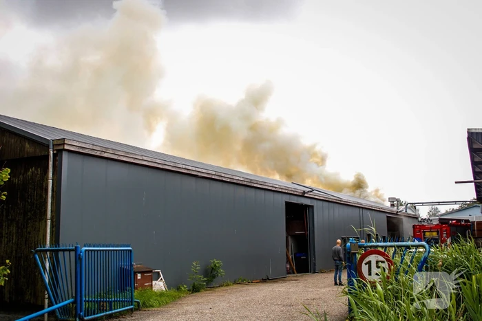 Zwarte rookwolken bij brand in opslag