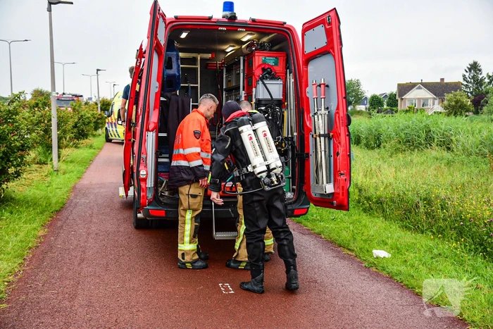 Duikers aanwezig voor kinderfiets naast sloot