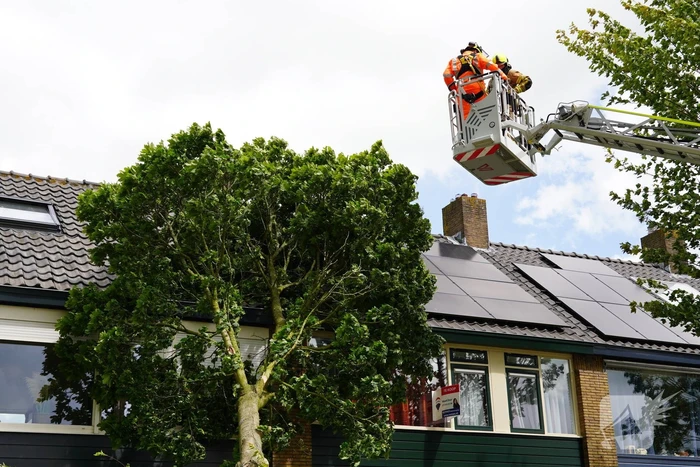 Boom valt tegen woning