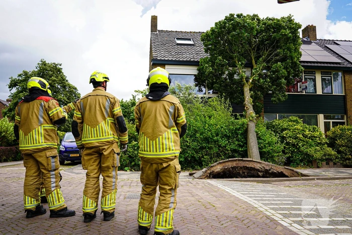 Boom valt tegen woning