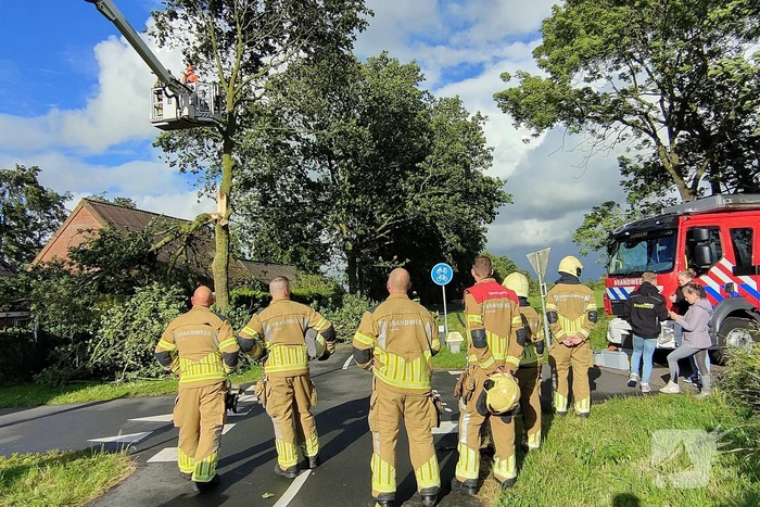 Brandweer verwijderd afgewaaide tak die op boerderij valt