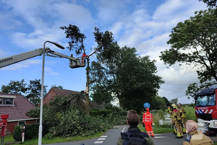 Brandweer verwijderd afgewaaide tak die op boerderij valt