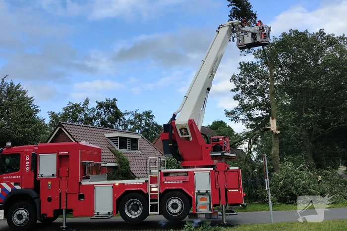 Brandweer verwijderd afgewaaide tak die op boerderij valt