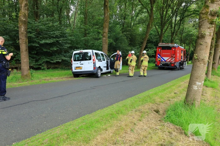 Kleine bestelbus botst tegen boom