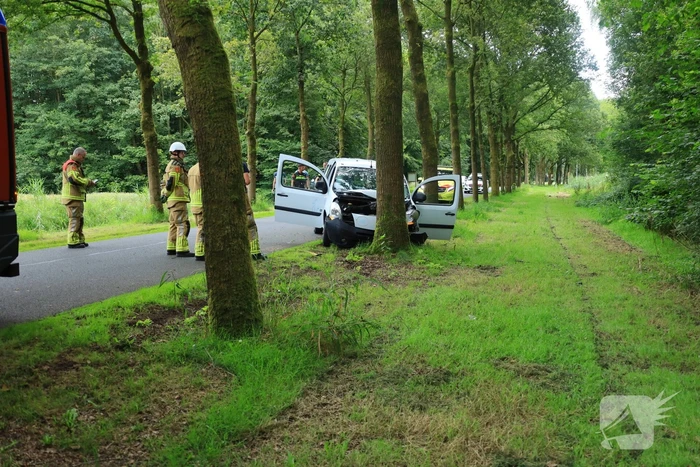 Kleine bestelbus botst tegen boom