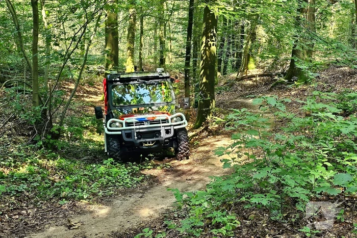 Mountainbiker valt op parcour in bosgebied