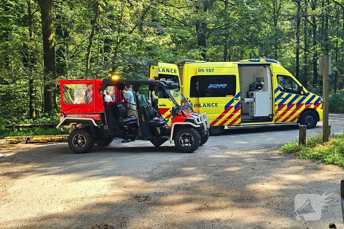 Mountainbiker valt op parcour in bosgebied
