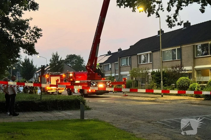 Brandweer verwijdert gevaarlijk hangende tak uit boom