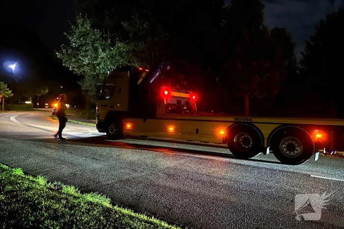 Auto ramt lantaarnpaal en eindigt in bosschages
