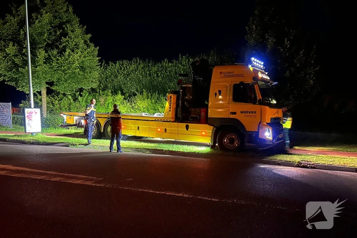 Auto ramt lantaarnpaal en eindigt in bosschages