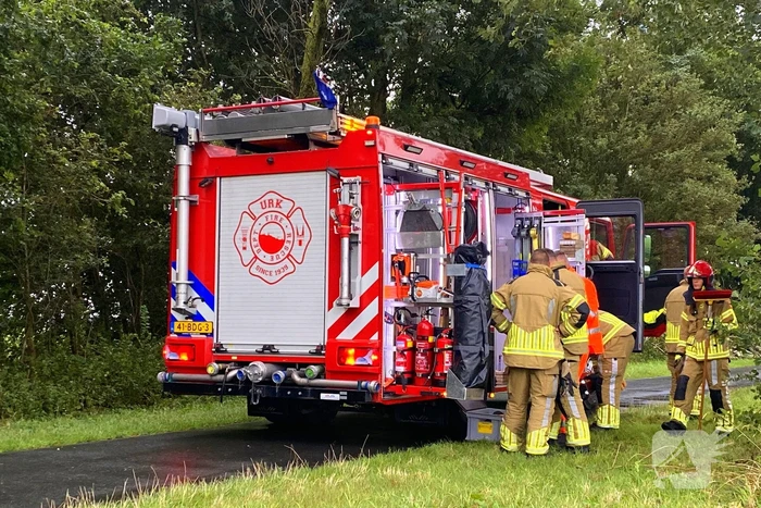 Brandweer zaagt omgewaaide boom in stukken