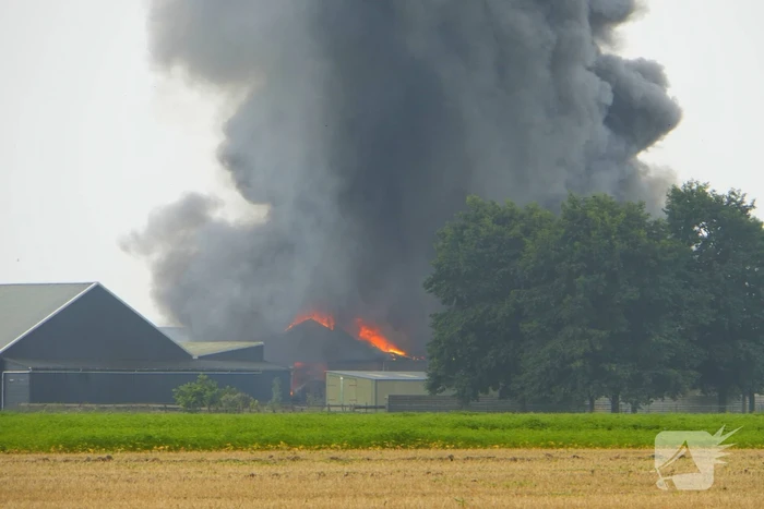 Rookontwikkeling bij zeer grote brand in loods