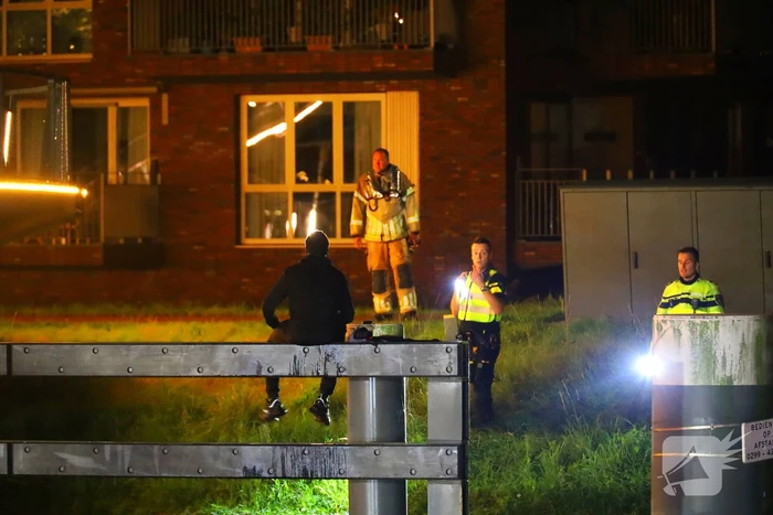 Persoon klimt op palen onder brug en word gebeten door politiehond