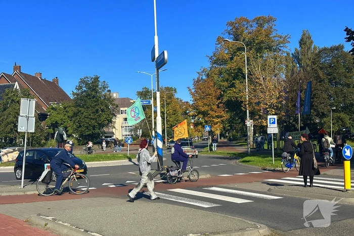 Aandacht vragende demonstranten hinderen verkeer