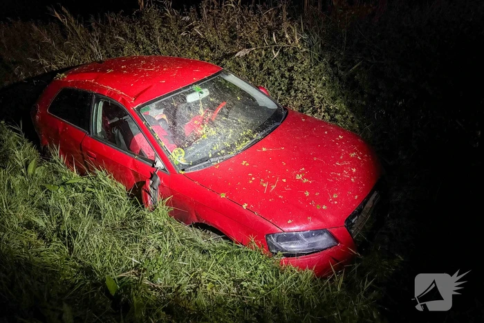 Auto belandt in greppel, inzittenden ongedeerd