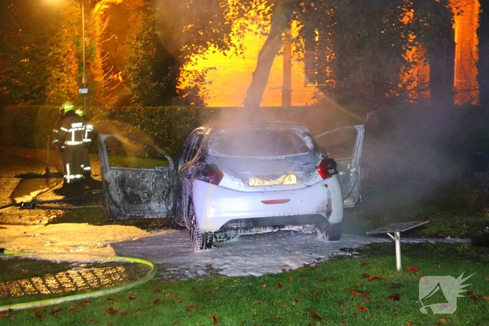 Auto uitgebrand na crash tegen boom