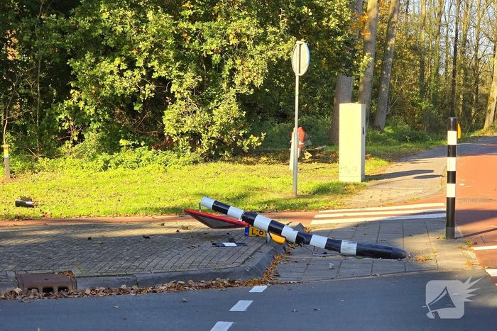 Bestuurster verliest controle en botst tegen verkeersbord