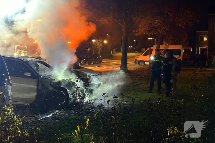 Auto volledig uitgebrand naast woning