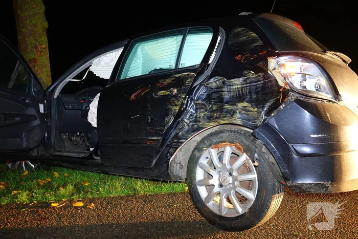 Auto zwaar beschadigd na botsing tegen boom